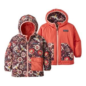 Patagonia Reversible Kids Puffer Jacket - Coral & Floral Plum